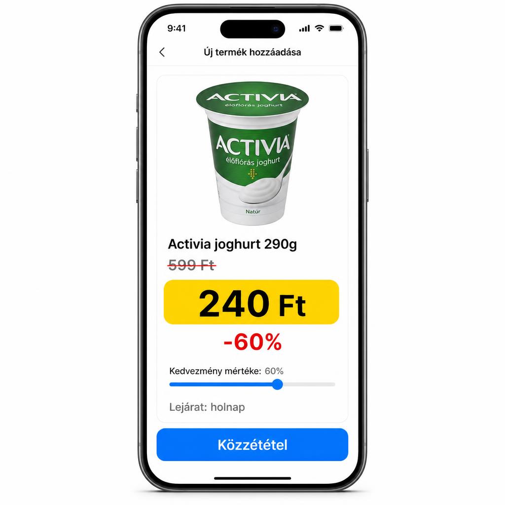 Sárga 60% kedvezményes árcédula joghurton